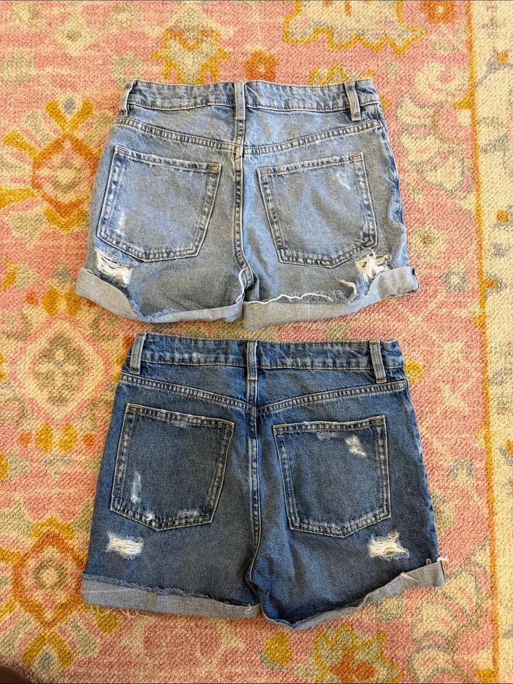 2-Pack Divided H&M Distressed Rolled-Hem Denim Shorts in Light and Dark Blue